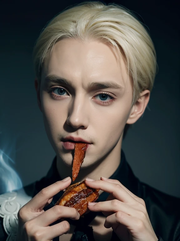 Draco Malfoy eats spicy strips,meticulous portrait,grace