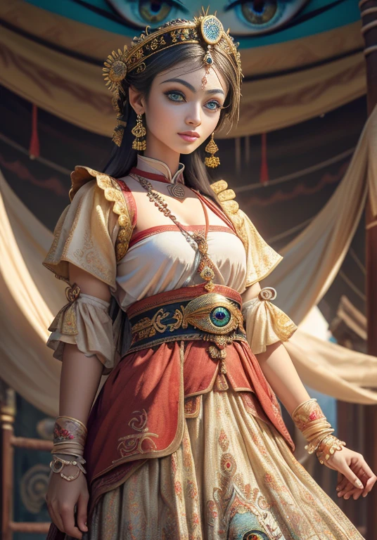 melhor qualidade, obra de arte, ultra-detailed high resolution, (encantador: 2.0), (olhos quentes muito sedutores: 2.0), (realista: 1.4), fotos originais, Illustrations, Wanjian, multiple weapons (armas luminosas) 1 dancing, (Sozinho: 1.2), (Lente de vaqueiro: 1.2), (coroa de cabelo: 1.2), Trajes Tradicionais Dunhuang Chineses, (delineador vermelho: 1.2), (mal: 1.4), (Gola V: 1.5), (colar grande: 1.4), Armadura de renda, (mal Eye: 2.0), (public: 1.5), brincos, dynamic angle, Opera House, messy_longo_cabelo, tinta, cinema lighting, Lente_fulgurar, veludo, borlas, fitas, bordados coloridos, ouro branco vermelho,