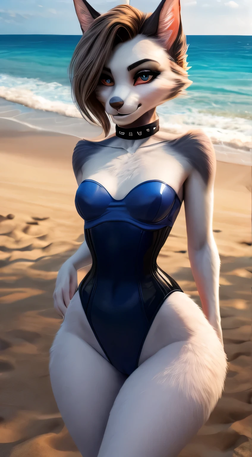 small . huge thighs. necklace. a corset. red swimsuit. (very high resolution. 8K). beach