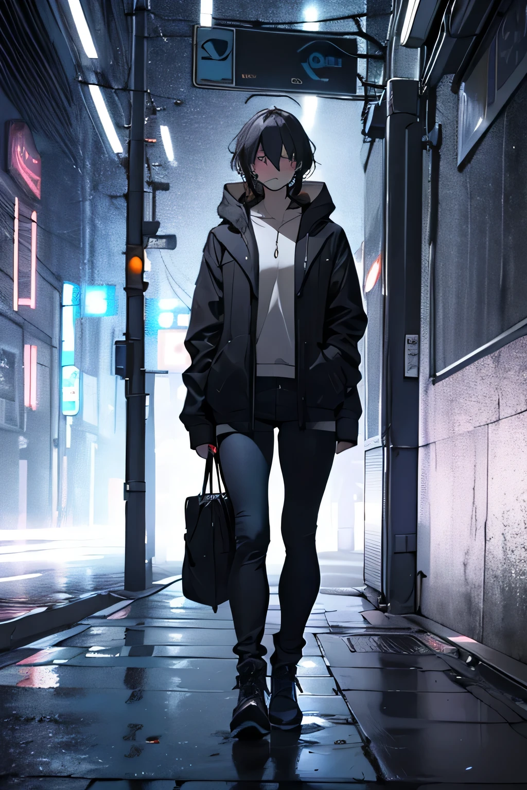 Full body portrait of depressed woman,two-dimensional