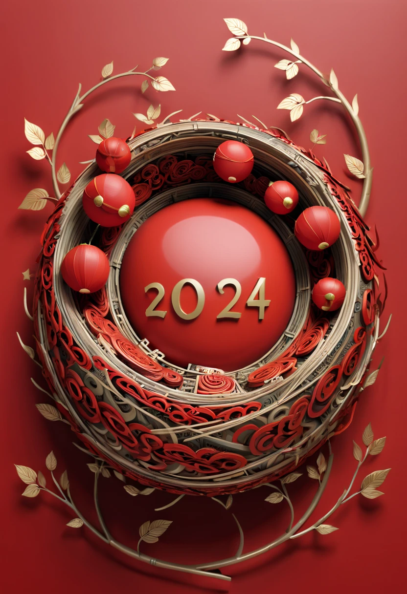 text "China", Chinese style Nest, year 2024, zentagle, cinematic, red theme