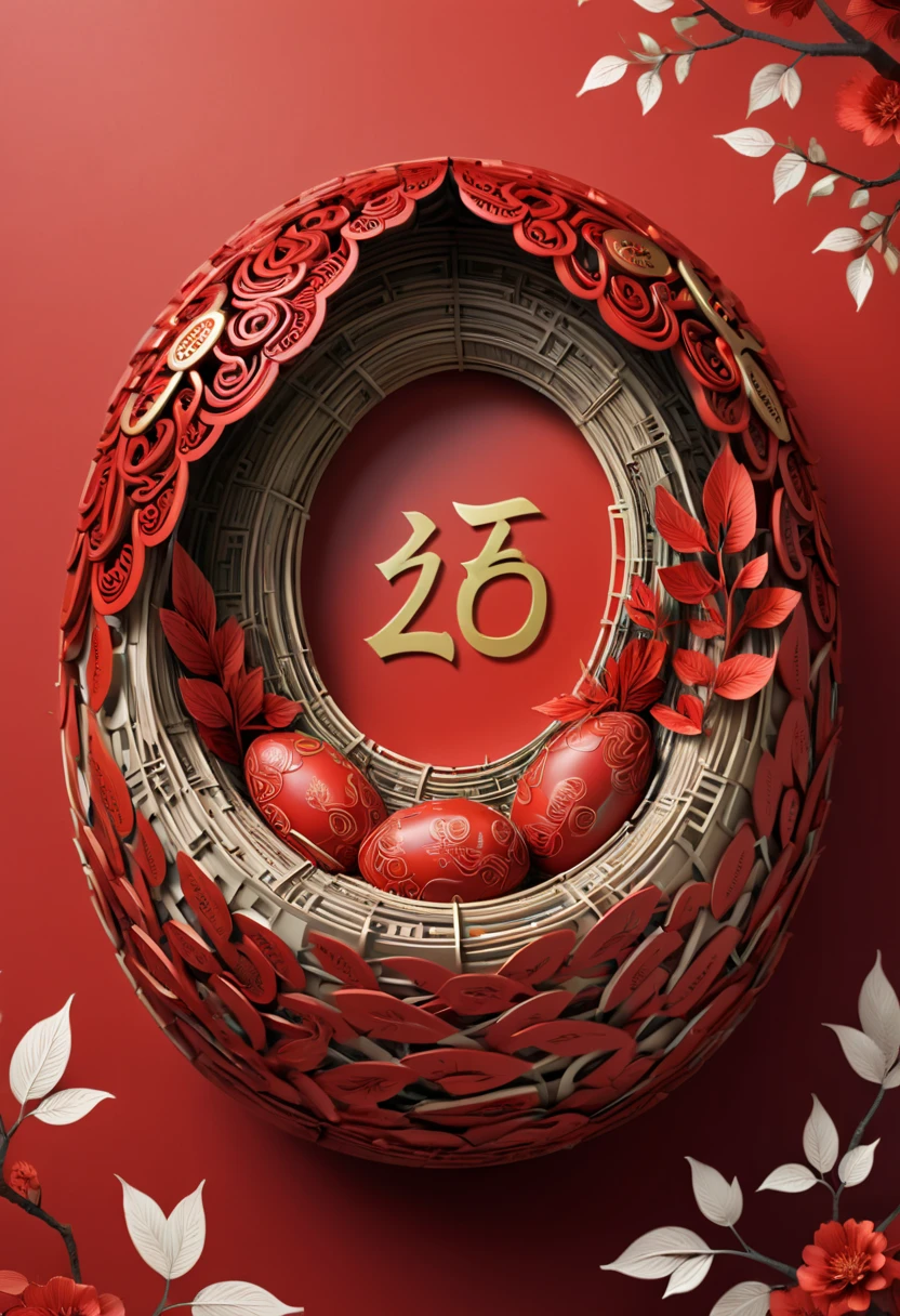 text "China", Chinese style Nest, swallow, year 2024, zentagle, cinematic, red theme, (best quality, masterpiece, Representative work, official art, Professional, 8k)