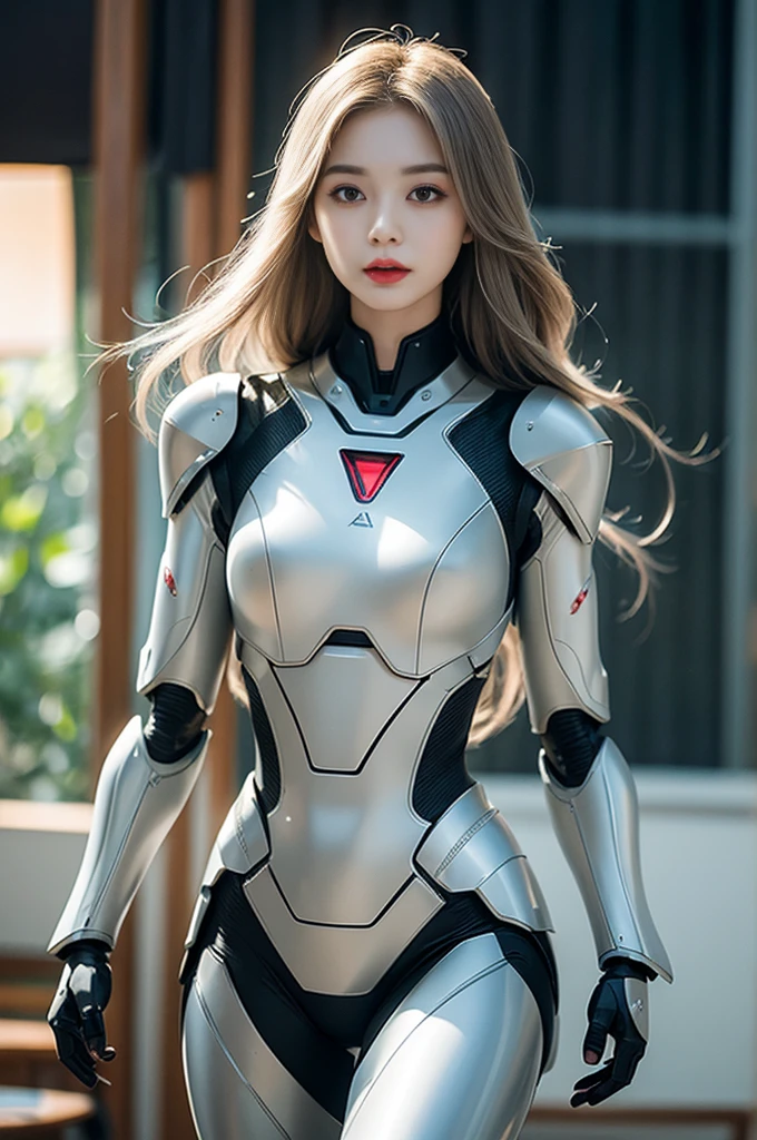 high quality work, realistic works,Super premium graphics,8K high-definition CG works,High quality graphics,High-definition and exquisite CG works,10x pixels,Ultra-fine details:1.1,Advanced technical details:1.1Realistic photo effects,室内灯Light effect果:1.5,Natural light:1.5. Light effect(虚拟灯Light effect果:1.8),ultra high resolution ,transparent hair,High detail hair(Premium hair details:1.1)clear eyes,Double eyelids look good,sharp eye makeup, Create exquisite eyelash makeup, Thin eyebrows, Super detailed eyes,high nose, cute red lips, rosy cheeks, With delicate makeup on her face , pretty face, Perfect face proportions,(Advanced facial details:1.1), female artwork,full body view,Astonishing,Today's eyes are bright and well-sculpted women,Wear a futuristic suit,Hold a sword and a sword, 可爱的robot girl, Mecha cyber armor girl, Beautiful white girl robot, female robot body, perfect android girl, Perfect anime robot woman, 美丽的robot girl, robot girl, Robot - Girl with Silver Hair, Armor girl red, Beautiful and seductive woman