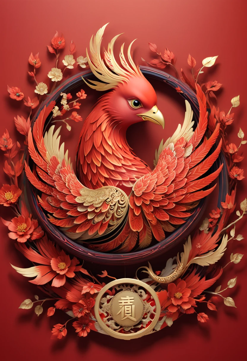 the word "China", Chinese style Nest, phoenix, year 2024, zentagle, cinematic, red theme, (best quality, masterpiece, Representative work, official art, Professional, 8k)