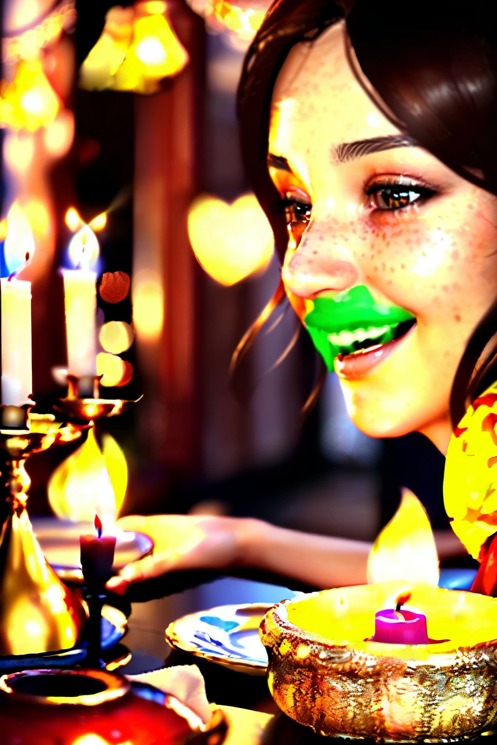 (Realistic, high-definition close-up of girlfriend's face, expressing deep affection with shining, joyful eyes. Romantic candlelit dinner background sets the mood.)
Unreal Engine rendering, hyper-realistic quality: 2.0 --version 5.2 --aspect-ratio 16:9