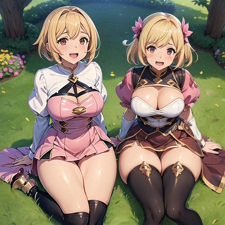 granblue fantasy,Grabble,djeeta,djeetaちゃん,mesugaki,Official Images,Official illustration,black knee high socks,pink clothes,thighs thighs thighs,djeeta,laughter,blonde,むちむちthighs thighs thighs,Thigh job, between thighs
