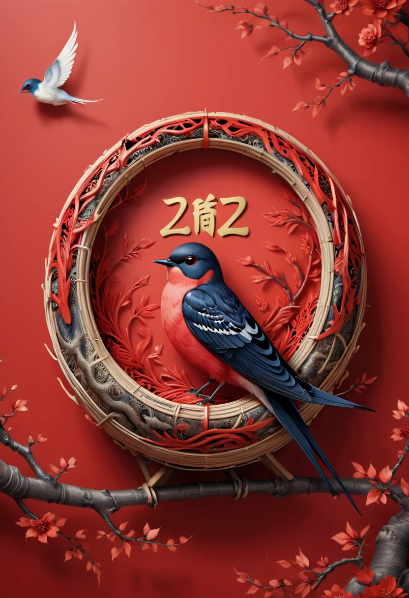 sign that says "China", Chinese style Nest, swallow \(bird\), year 2024, zentagle, cinematic, red theme, (best quality, masterpiece, Representative work, official art, Professional, 8k)