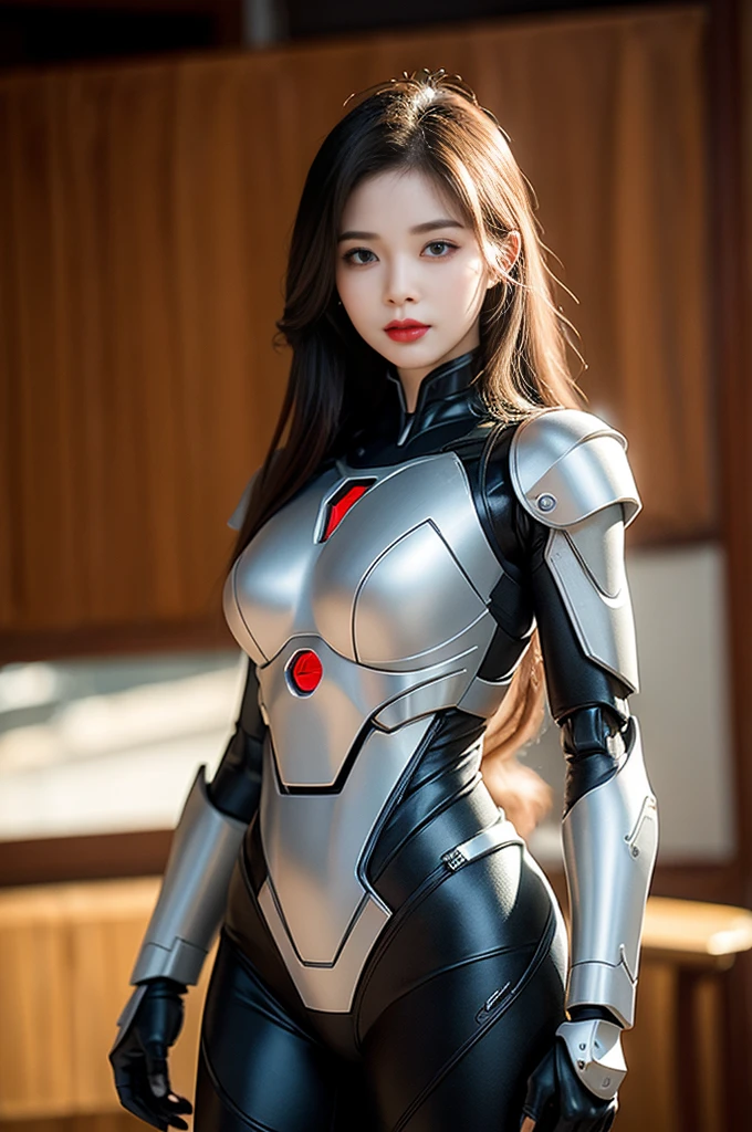 high quality work, realistic works,Super premium graphics,8K high-definition CG works,High quality graphics,High-definition and exquisite CG works,10x pixels,Ultra-fine details:1.1,Advanced technical details:1.1Realistic photo effects,室内灯Light effect果:1.5,Natural light:1.5. Light effect(虚拟灯Light effect果:1.8),ultra high resolution ,transparent hair,High detail hair(Premium hair details:1.1)clear eyes,Double eyelids look good,sharp eye makeup, Create exquisite eyelash makeup, Thin eyebrows, Super detailed eyes,high nose, cute red lips, rosy cheeks, With delicate makeup on her face , pretty face, Perfect face proportions,(Advanced facial details:1.1), female artwork,full body view,Astonishing,Today's eyes are bright and well-sculpted women,Wear a futuristic suit,Hold a sword and a sword, 可爱的robot girl, Mecha cyber armor girl, Beautiful white girl robot, female robot body, perfect android girl, Perfect anime robot woman, 美丽的robot girl, robot girl, Robot - Girl with Silver Hair, Armor girl red, Beautiful and seductive woman