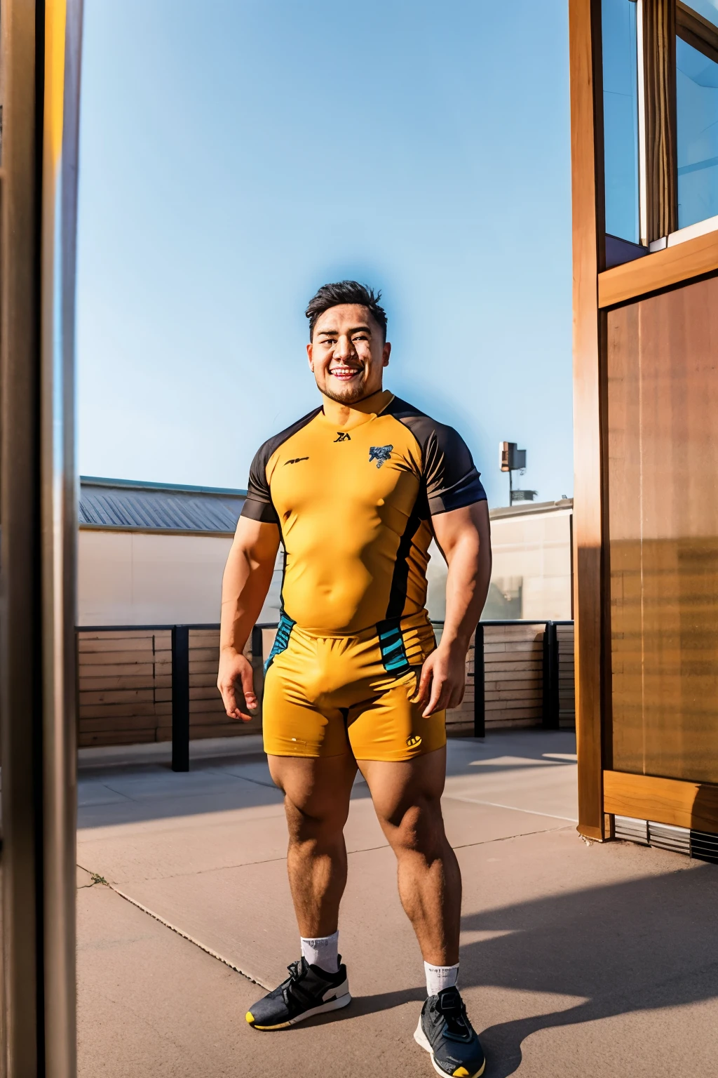 1 man, Wiry man,
photo style, 24mm lens, f2.8 f number,
full body layout, whole body,
ecstatic facial expression,
(Heavyset body,Thick thighs:0.3),
(Slightly overweight:0.3),
(thick neck:1.2),
(shoulder width:-1.5),
chest muscles, stubble, Mongolian, asian,
single eyelid, small eyes, rugby player,
transparent outfit,
masterpiece, highest quality, 8K UHD, film grain, Photorealistic: