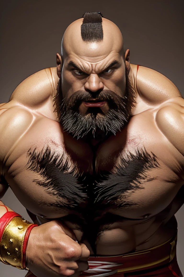1 man zangief solo、Fighting Game Fighter、street fighter、Fitness Body Shape、Pose ready to fight、battle look, close up, wrestling pose, angry expression