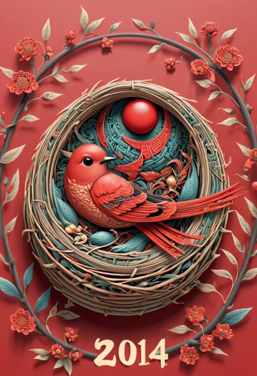 text "China", Chinese style Nest, swallow, year 2024, zentagle, cinematic, red theme, (best quality, masterpiece, Representative work, official art, Professional, 8k)