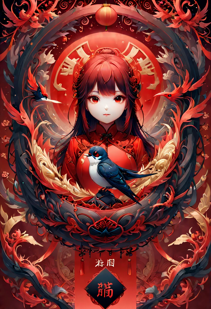 text "China", Chinese style Nest, swallow, year 2024, zentagle, cinematic, red theme, (best quality, masterpiece, Representative work, official art, Professional, 8k)