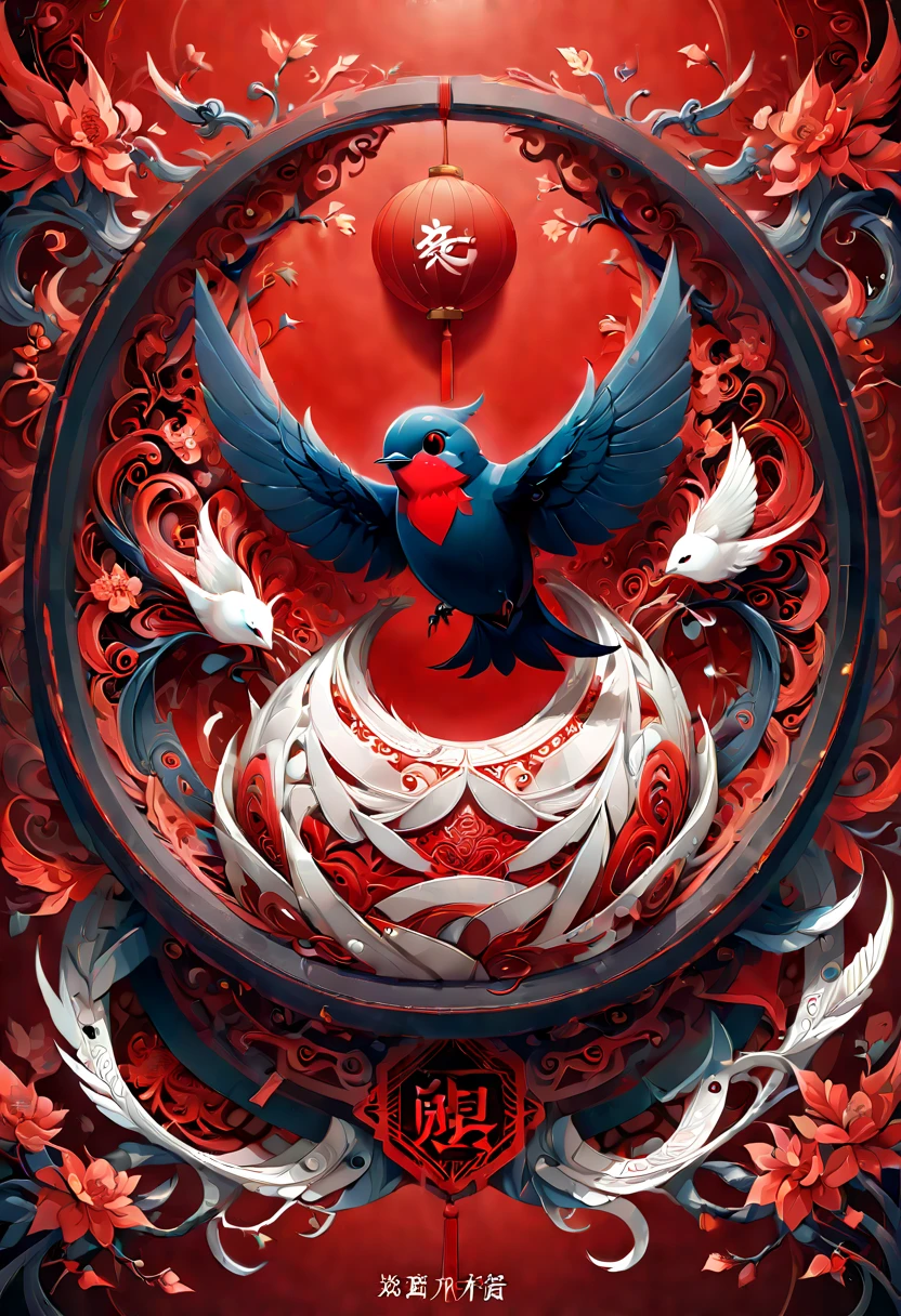 text "China", Chinese style Nest, swallow, year 2024, zentagle, cinematic, red theme, (best quality, masterpiece, Representative work, official art, Professional, 8k)