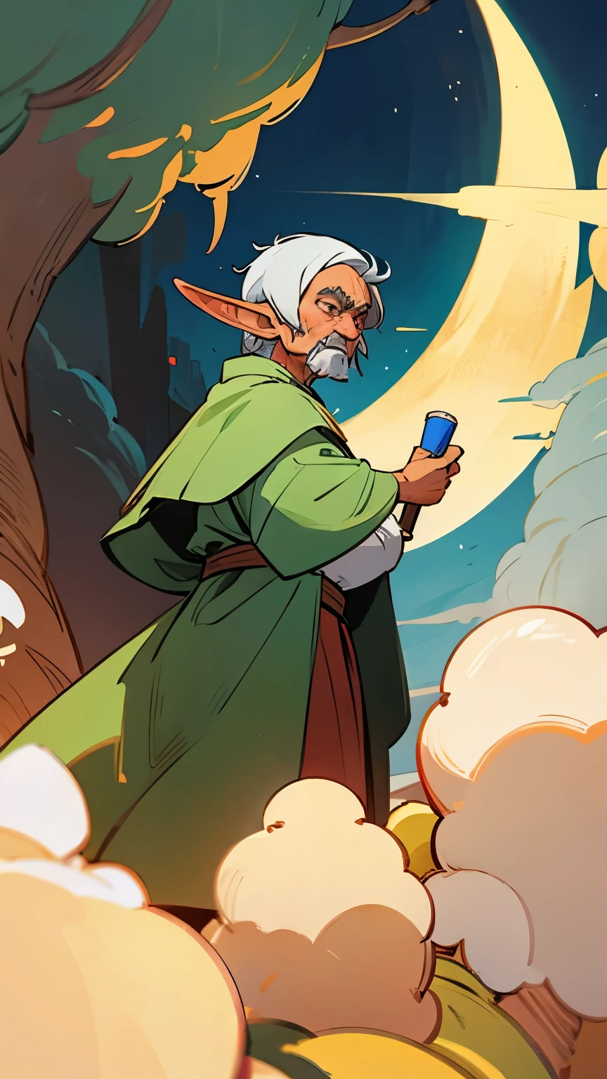 adult old man elf priest in fantasy