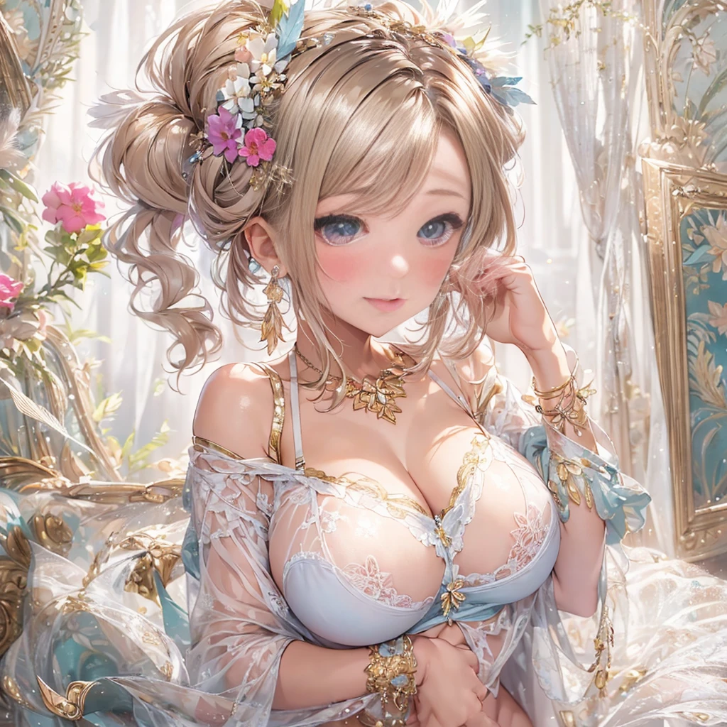 40-year-old mature woman、sensual curves、huge breasts、thighs、bubble、お尻のmasterpiece, 最high quality, Super detailed, full body shot, mature woman, 美しい mature woman, nightgown and underwear, enchanting smile, thick lips, Chubby lips, blush, looking at the viewer, provocative expression, beautiful hairstyle, cleavage, Plump、curvy hips、attractive face、sexy lingerie 、an inviting gaze、Expression of emotions、Lewd underwear、erotic see-through lingerie set、Standing position、gorgeous accessories 、big breastsの女性, bare shoulders, golden hair, colored feather, metal ornaments, colored flowers, particle, light, (masterpiece, 最high quality, 最high quality, official art, beautiful and aesthetic:1.2), (1 girl:1.3), very detailed,(fractal art:1.1),(colorful:1.1)<(flowers:1.3),most detailed,(zentangle:1.2), (dynamic pose), (abstract background:1.3), (shiny skin), (lots of colors :1.4), ,(earrings:1.4), (feather:1.4),masterpiece, 最high quality, Super detailed, 30~40 years, full body shot, mature woman, 美しい mature woman, nightgown and underwear, enchanting smile, thick lips, Chubby lips, blush, looking at the viewer, provocative expression, short hairstyle, cleavage, Plump、curvy hips、attractive face、naughty face、sexy lingerie 、an inviting gaze、Expression of emotions、Lewd underwear、erotic see-through lingerie set、Standing position、gorgeous accessories、various hairstyles,gold headband,plump breasts,convex buttocks,greek clothing,Tulle covers the breasts,perfectly proportioned, detailed clothing details,marble,god statue,cinematic lighting, film grain, Fuji color, contrast of light and dark, 8K, masterpiece, Super detailed, high detail, high quality, High resolution, 、(((erotic see-through lingerie set)))、gorgeous accessories、raise your butt, from below, (((NSFW:1.2)))、exposed chest、gasping face、Openwork decoration,(((see through dress)))、(((anatomically correct body))) , 最high quality, Super detailed, (((Lewd underwear)))、raise your butt, from below, (NSFW: 1.4)、exposed chest、(((gasping face)))、Openwork decoration,(((see through dress)))、(((R-18)))、Hakari、Whirlpool、thighs, big breasts, Are standing, cowboy shot, blush, 1 girl, (masterpiece:1.3), (High resolution), (8K), (very detailed), perfect face, Nice eyes and face, (((最high quality))), (Super detailed), detailed face and eyes, (alone), High resolution、beautiful eyes,(((sexy pose)))、(((big breasts)))、