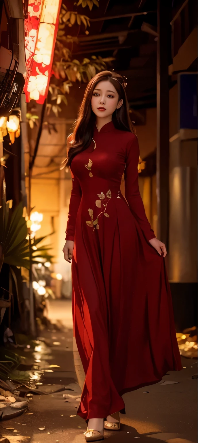 detailed body, attractive body, perfect human body, realistic face,
(ultimate quality, masterpiece, highres:1.0), realistic:1.6, photorealistic,
[8k UHD photos, UHD high quality photos, Super detailed and super clear images],
Close-up of a Vietnamese girl with a beautiful face and balanced body, leggy, round face, big round eyes, Charming smile, Red lips, long curly eyelashes, big dimples, pointed chin, plump face, Her face resembles BaoTran x Thanh Thanh, Tall and plump figure,
wearing a bright and shiny satin silk ao dai, walking on the country road, pose sexy,
Nhìn từ bên hông,
Satin Silk ao dai,