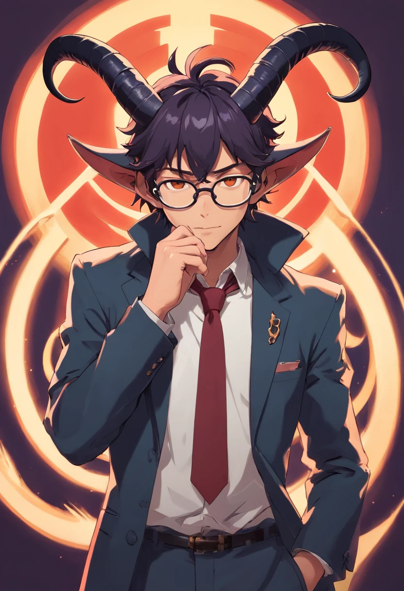 Please make a black Tiefling man with big horns, wearing a futuristic glasses, jaleco branco, corpo inteiro, com cabelos enrolados e crespos pretos with gaming joistick in his hand