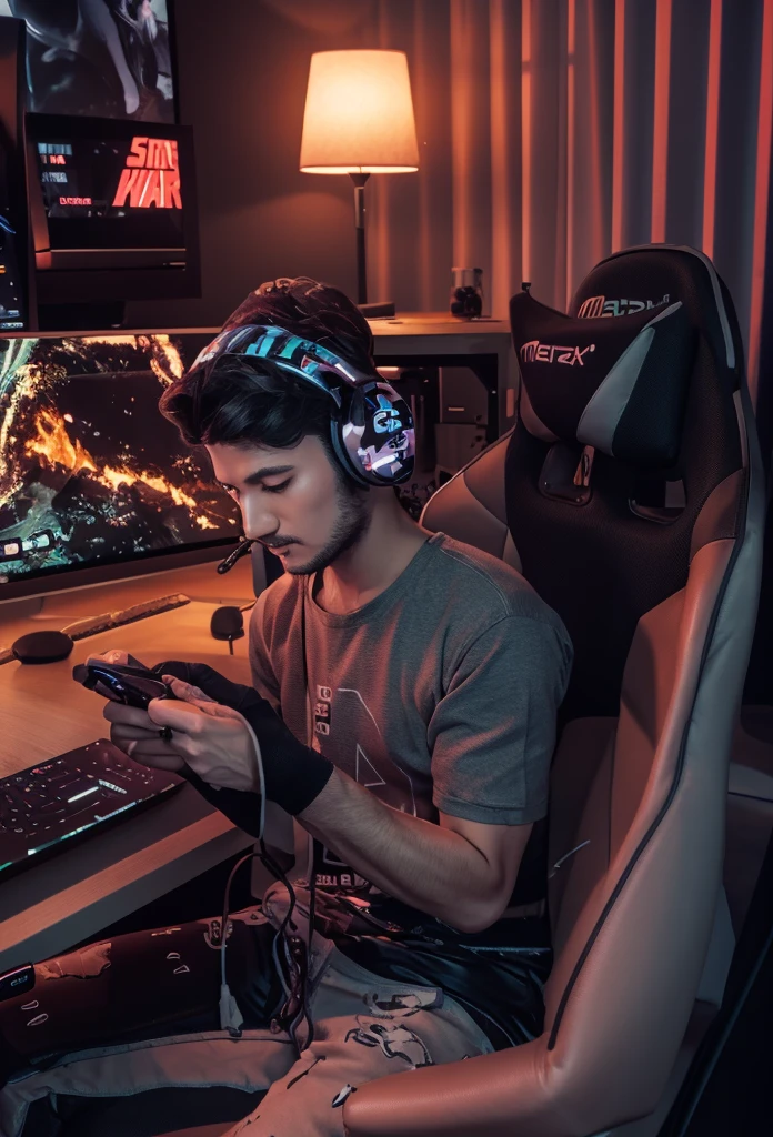 Realistic,3d charector,8k, cyberpunk,gaming setup,ultra HD 17yaers old boy,same person
