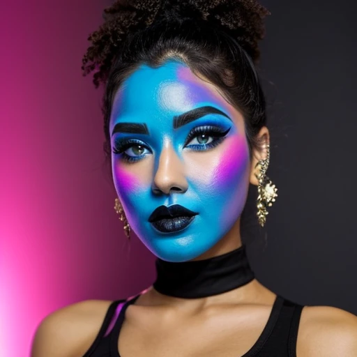 Mecha-girl,blue face makeup, black lipstick