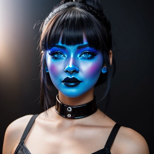 a rave witch girl wearing neon mask, Shape X on her eyes, sewn mouth dancing under a black light. blacklight neon Trippy Psytrance Blacklight UV reactive cape and witch hat rave party room