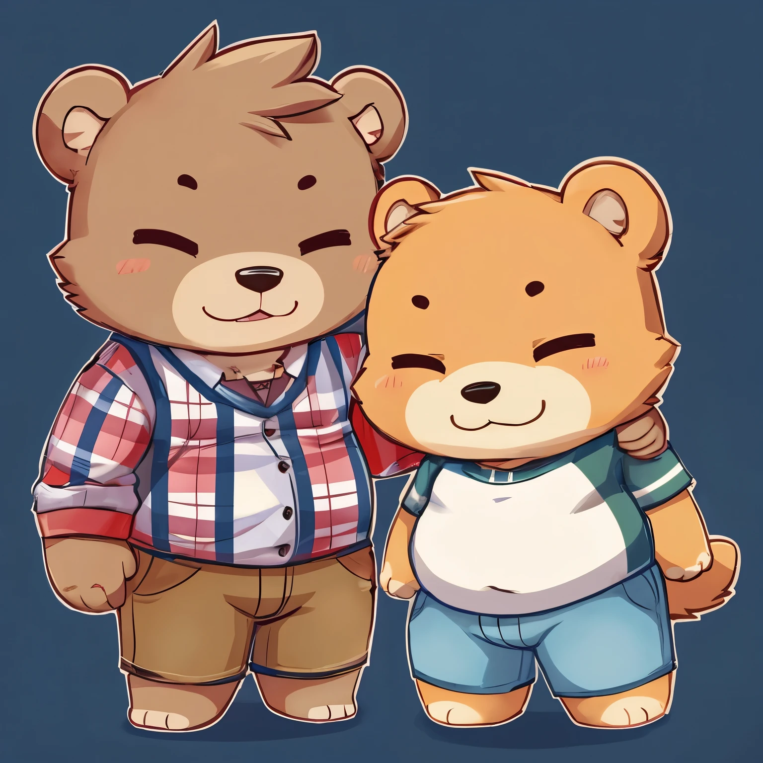 Chubby, male, furry, fluffy, anthro bear, cute, very cute, chibi, smile, eye closed , plump , clothes
