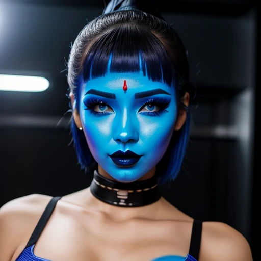 Mecha-girl,blue face makeup, black lipstick