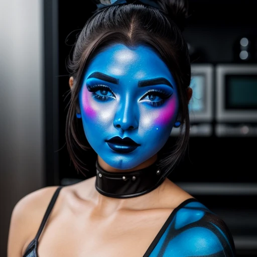 Mecha-girl,blue face makeup, black lipstick
