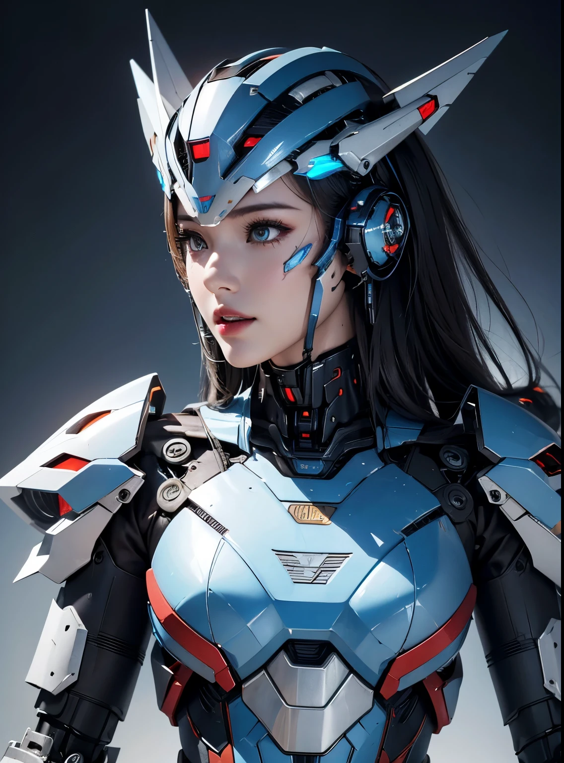 rough skin, Super detailed, advanced details, high quality, better quality, High resolution, 1080P, hard disk, beautiful,(Iron Patriot),beautifulサイボーグの女性,Mecha cyborg ,battle mode, With mechanical body,She wears a futuristic Iron Patriot mech,full body shot