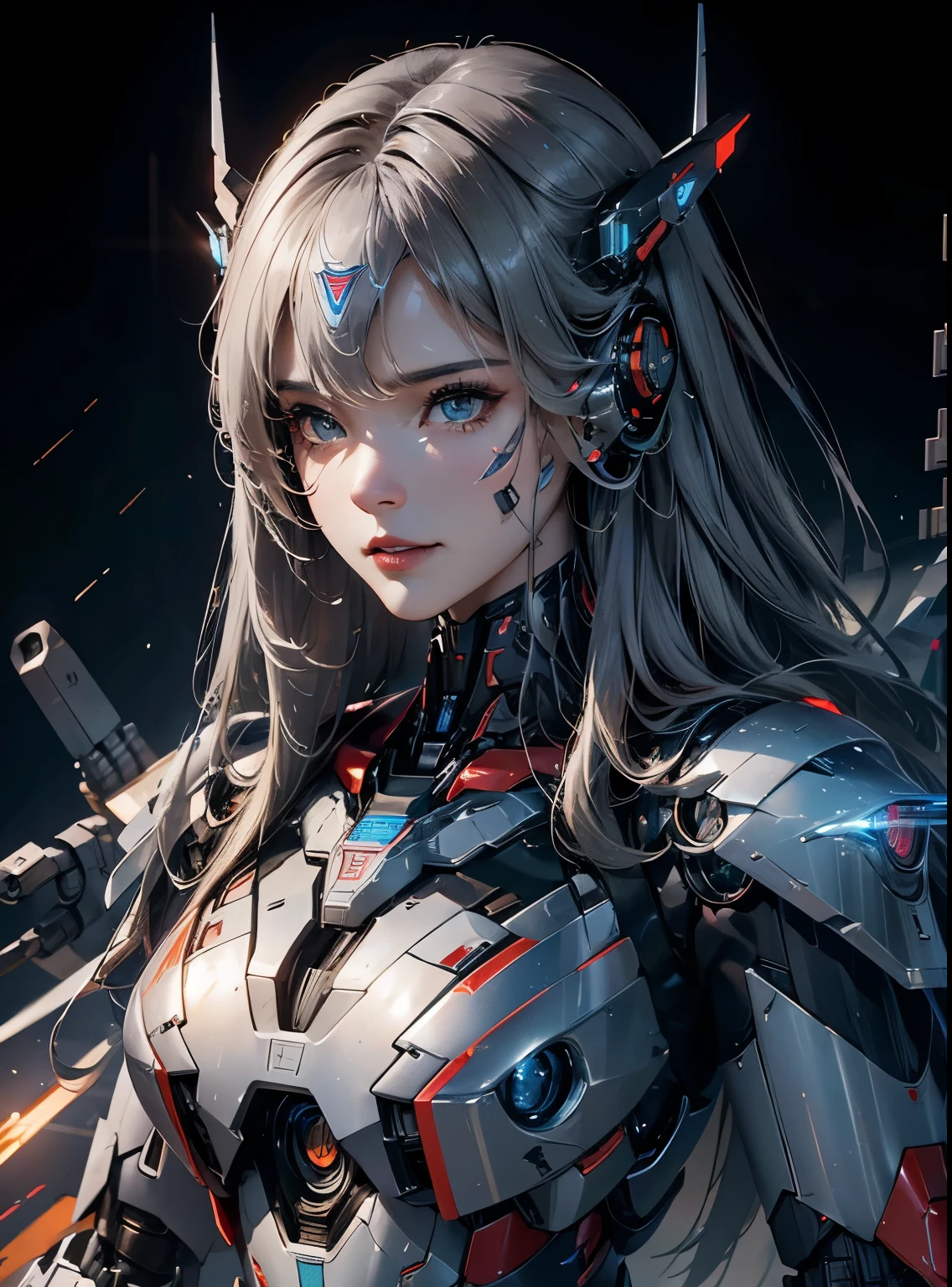 rough skin, Super detailed, advanced details, high quality, better quality, High resolution, 1080P, hard disk, beautiful,(Iron Patriot),beautifulサイボーグの女性,Mecha cyborg ,battle mode, With mechanical body,She wears a futuristic Iron Patriot mech,full body shot