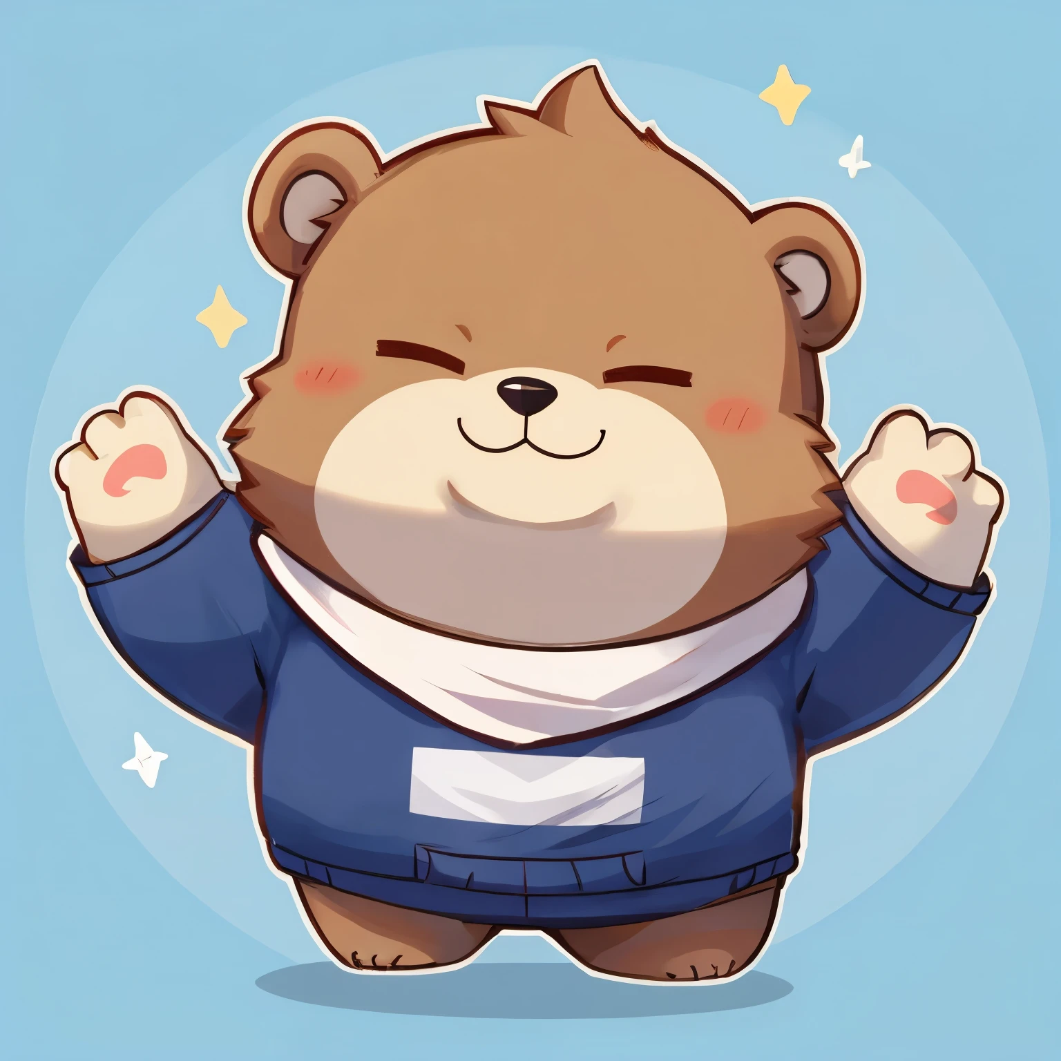 Chubby, male, furry, fluffy, anthro bear, cute, very cute, chibi, smile, eye closed , plump , clothes 