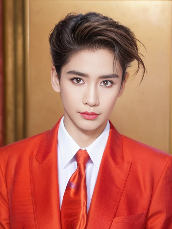 (best quality, realistic:1.37),portrait,stunningly detailed man,meticulously rendered suit,impeccably designed tie,kpop idol inspiration,official portrait,ultra-fine painting,vibrant colors,professionally lit,artistic masterpiece,sharp focus,ultra-detailed face,dazzling eyes,piercing gaze,expressive lips,chiseled jawline,sleek hairstyle,mesmerizing presence,elegant posture,confident expression,high-resolution image,stunning realism