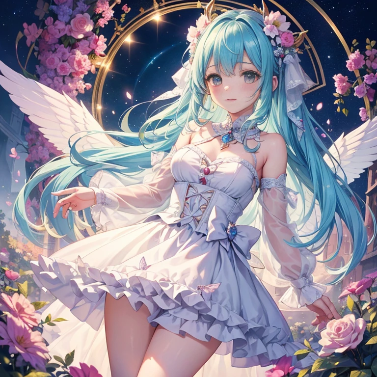 (best quality, hyper detailed, high quality, masterpiece),Embark on an enchanting journey into a whimsical realm, where a charming and ethereal young girl embodies the essence of a celestial being. With delicate wings shimmering in iridescent hues, she radiates pure innocence and grace. Let your imagination take flight as you paint a picture of this heavenly creature, and let her presence bring warmth and serenity to the world around her."