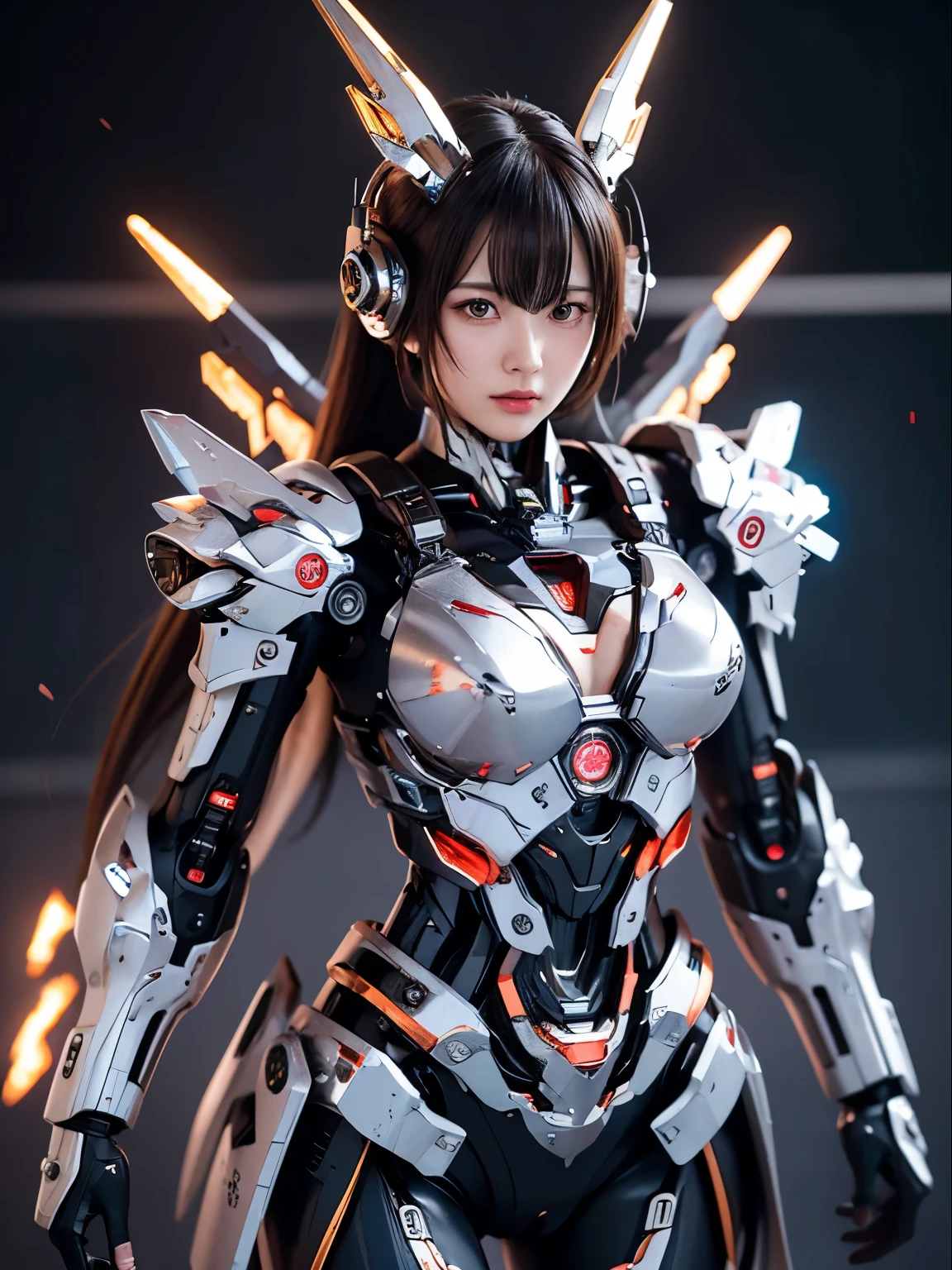 rough skin, Super detailed, advanced details, high quality, 最high quality, High resolution, 1080P, hard disk, beautiful,(cyborg),(Missiles from the chest),beautifulcyborgの女性,メカcyborgガール,battle mode,Mecha body girl,彼女は武器を持ったバトルcyborgメカを身に着けています,full body shot