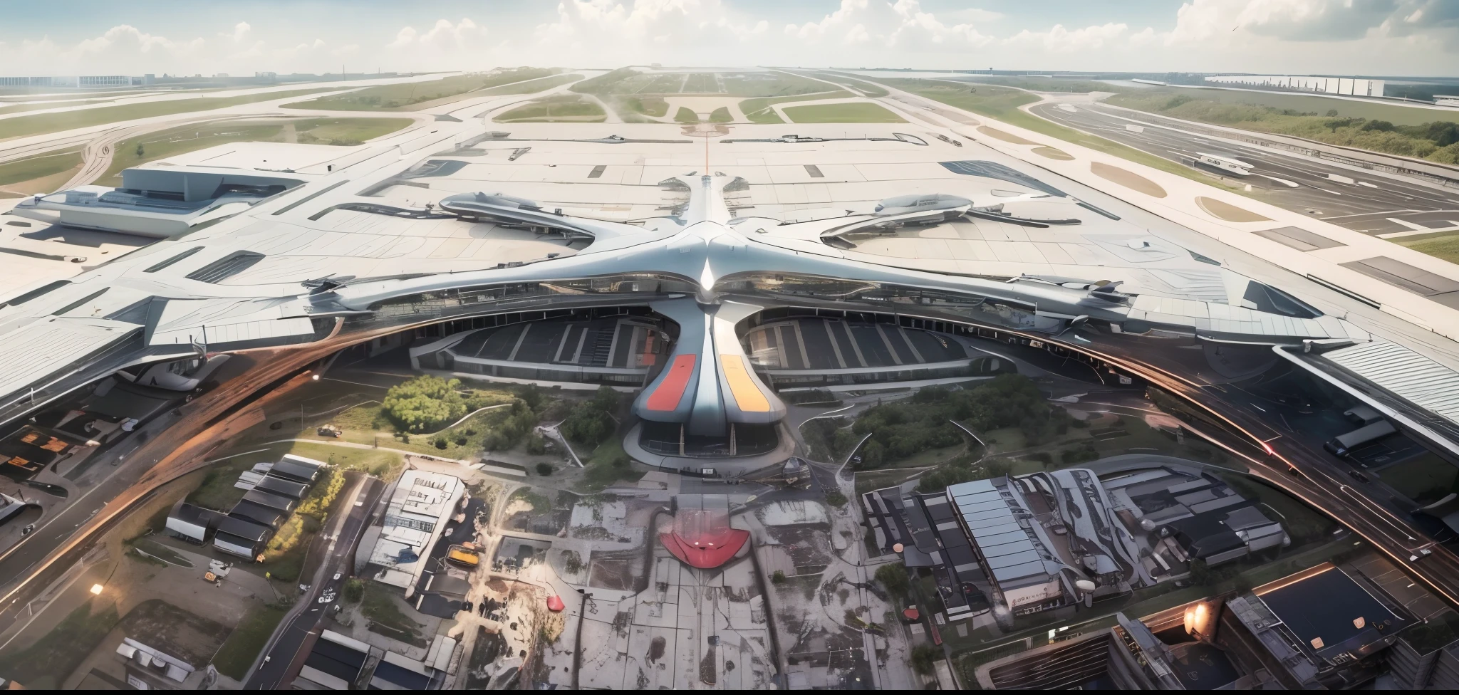 arafly shot of an airport with a large building and a runway, in future airport rooftop, Beijing, by Zha Shibiao, mu pan, terminal, wu liu, sha xi, view above, hou china, airport, ultra high resolution, lu ji, stunning sight, kan liu, wei wang, zhuoxin ye, cover shoot