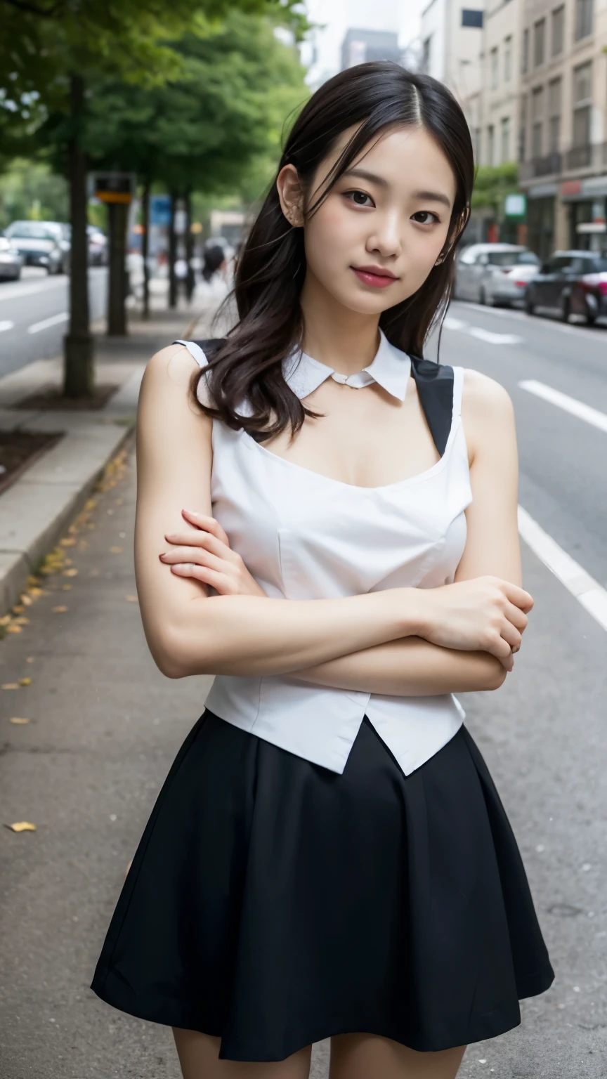 Maid clothesを着た女の子、16 years old、Maid clothes、No sleeve、mini skirt、own hugging feet,(master piece:1.3)、(clear pictures)、Raw photo、(highest quality、master piece:1.2)、realistic skin texture、(detailed background : 1.2)、
