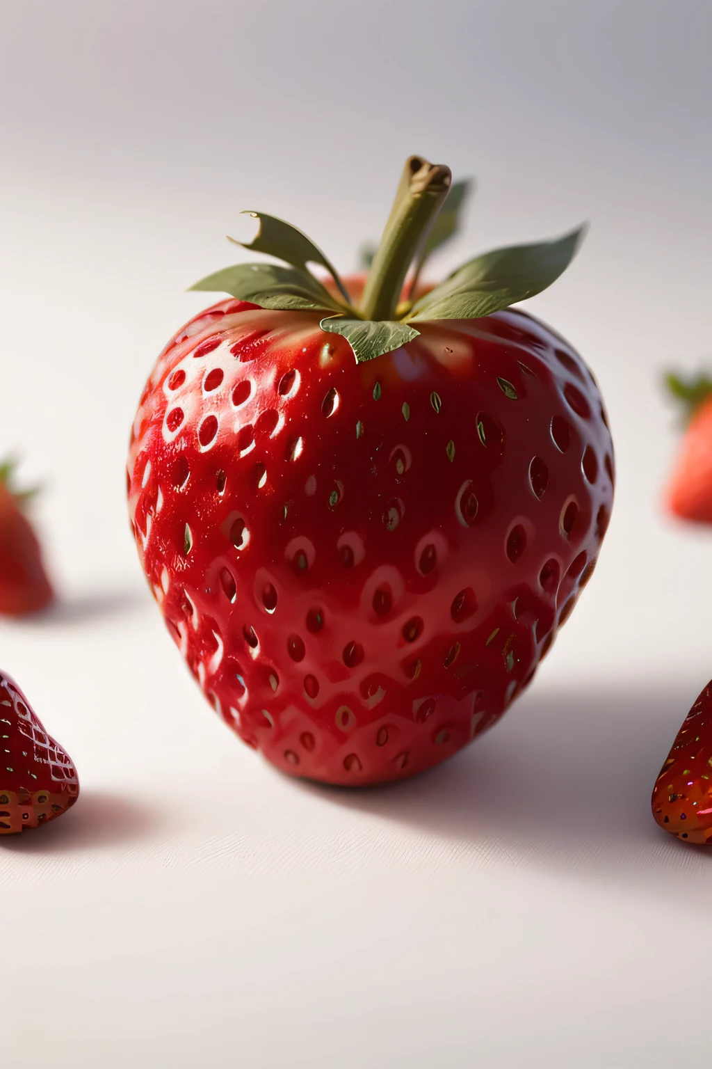 just one red strawberry, fruit, (plain white background:1.1), front view, one red strawberry, beautiful high resolution,