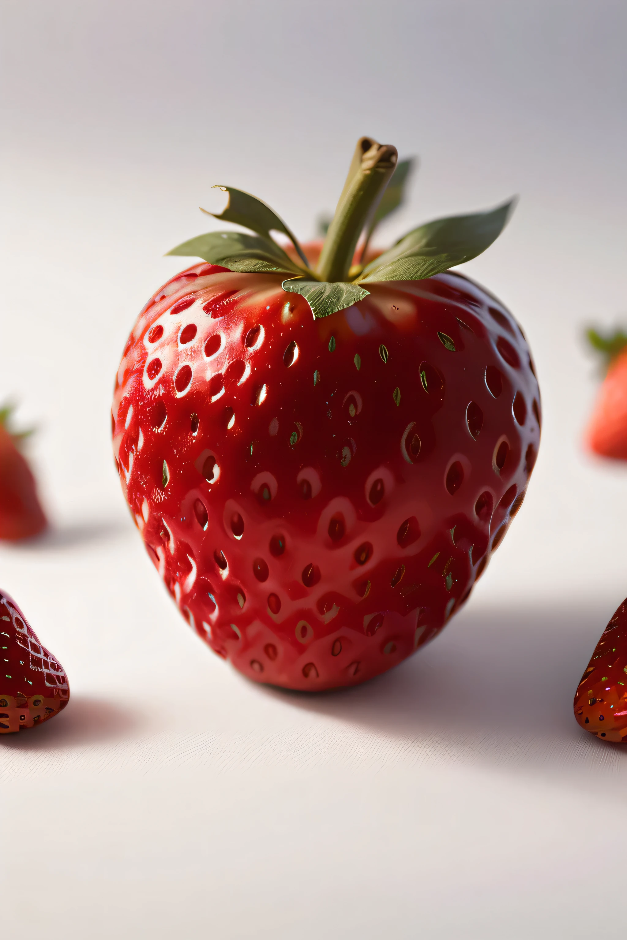just one red strawberry, fruit, (plain white background:1.1), front view, one red strawberry, beautiful high resolution,