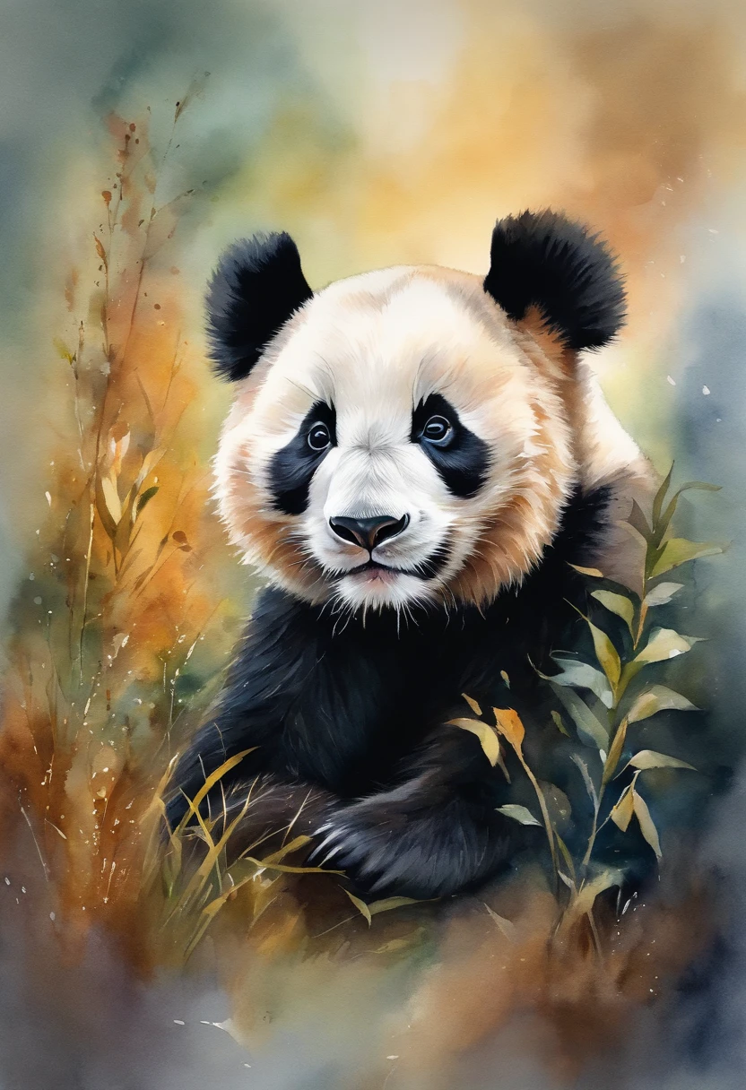 cub,panda,animal, watercolor