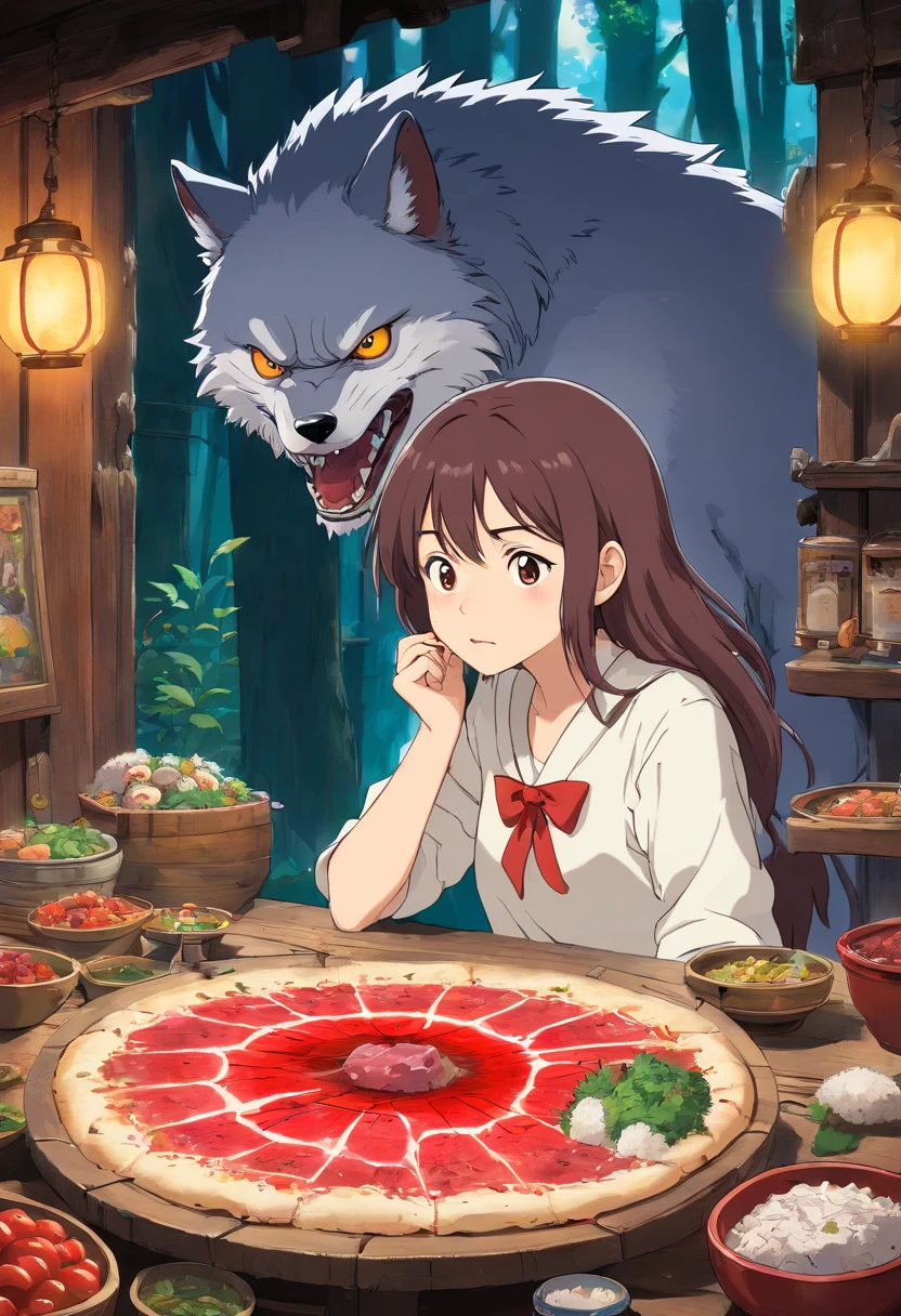 Um lobo comendo uma , com sangue 