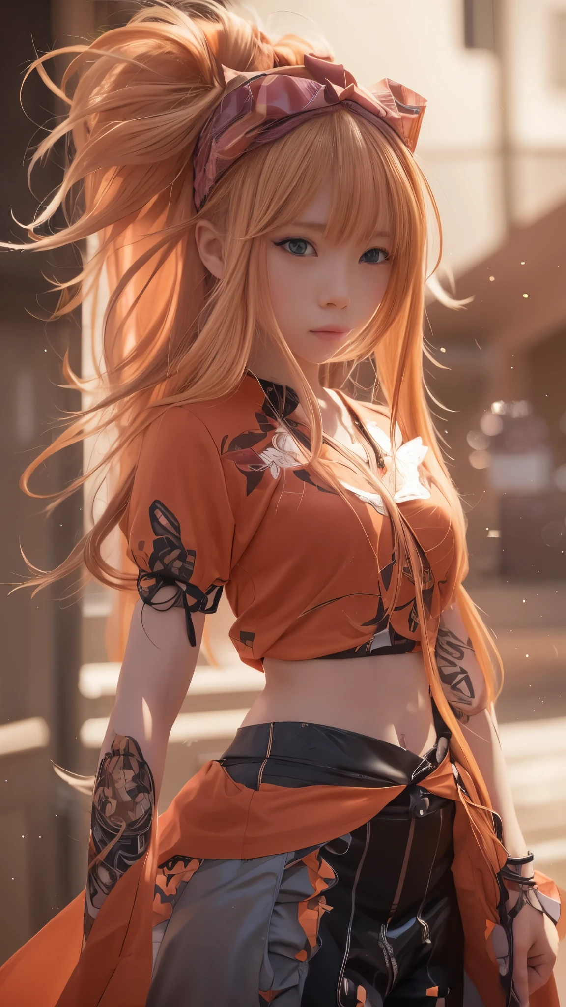 anime girl with long hair and orange shirt standing, anime style 4 k, anime girl, anime style. 8k, young anime girl, an anime girl, blonde anime girl with long hair, beautiful anime girl, style anime, female anime character, seductive anime girl, attractive anime girl, 4k anime wallpaper, anime wallpaper 4 k, anime wallpaper 4k