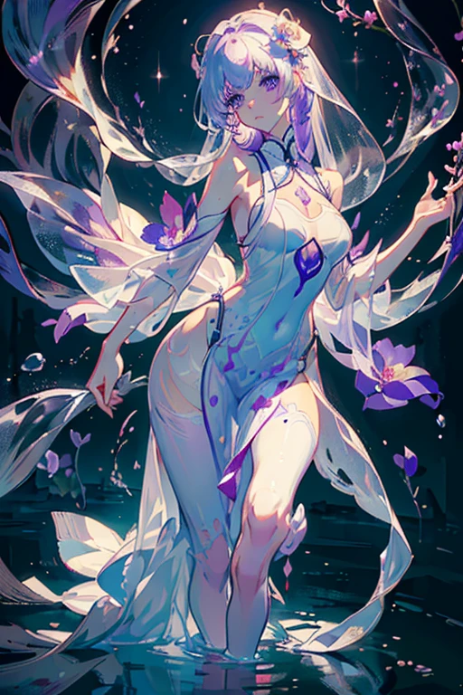 naked girl, long legs, whole body, spread cunt, dark background, standing, blue hair