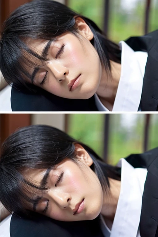 Real Japanese Beautiful Boy、double eyelids、black hair、Tuxedo、cloak、Being patted on the head