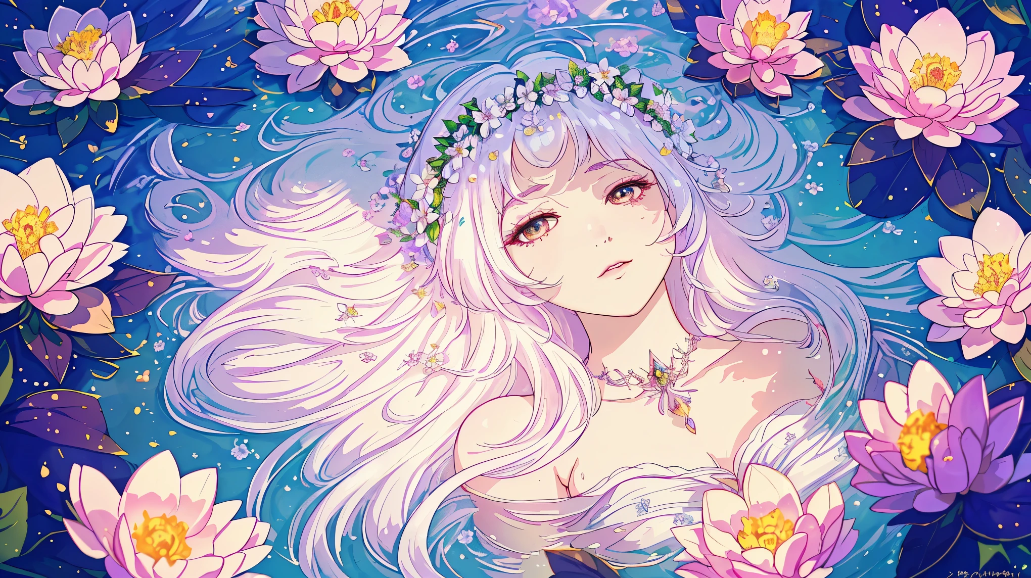 8K resolution，highest quality，Ultra-clear details，Queen:1.3，flower:0.8，dress，goth style，white hair，Epic composition，light and shadow:1.1，Fairy temperament，untidy，masterpiece，gentle，Flowy and free， 1.3，soft