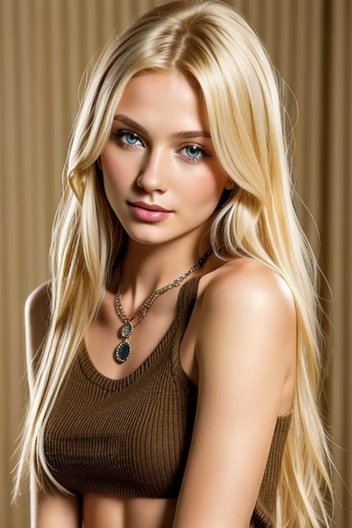 girl, 19years old, Solo, Long hair,, blond hairbl, Bare shoulders, Brown eyes, jewely, full bodyesbian, a necklace, cropped shoulders, Sweaters,A sexy girl