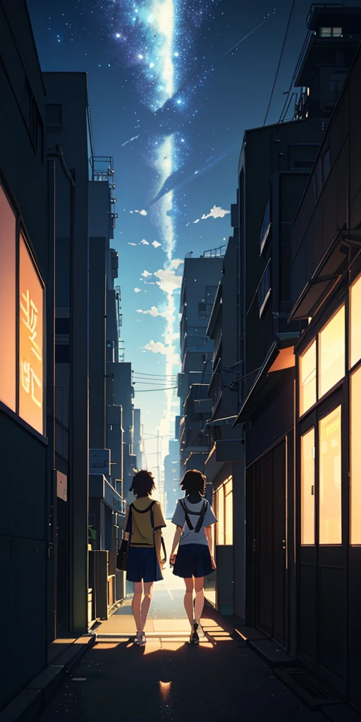 summer, makoto shinkai&#39;Concept art, tumbler, magic realism, beautiful anime scene, beautiful sky. by makoto shinkai, ( ( makoto shinkai ) ), Anime background art, anime background, makoto shinkai&#39;Style, anime movie background, Galaxy Express, there are no humans. --v6