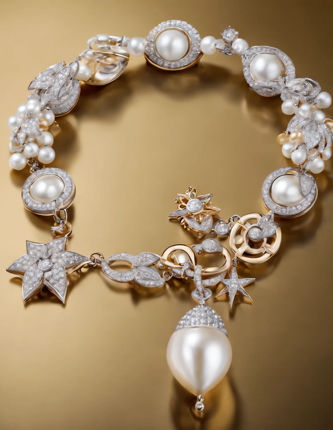 Elizabethan style , portrait，In 1920，Unique pearl and diamond bracelet style bracelet，Stand out with its exaggerated design and exquisite craftsmanship。First of all, this kind of bracelet is very visually impactful..。its beads are larger than ordinary ones，and extremely dense。Some pearls are as big as quail eggs，The surface shines with a deep luster，Seems to reflect everything around it。And the inlay of diamonds is even more bold，Each one is as bright as a star，Covers almost the entire surface of the bracelet。
The chain part of the bracelet is return different。it不是由单一的黄金或platinum制成，it is made of a mixture of various metals，such as gold、platinum、rose gold etc..，Create unique color contrasts。The shape of the chain is return carefully designed，distortion、bending，return，This kind of bracelet usually comes with various pendants and decorations。Some pendants are heart-shaped，Some are flowers or other abstract shapes。These pendants and ornaments feature pearls and diamonds，Make the whole bracelet look more gorgeous and exaggerated。This bracelet is very eye-catching，几乎所有的目光都会被it吸引。People who wear this kind of bracelet will undoubtedly become the focus of banquets or social occasions.。it&#39;More than just a decoration，it is return a symbol of personality and status.。