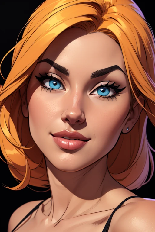 (cartoon style:1.2), Drawings of ([Sunny Leone]), perfect eyes, detailed face, black background, fun posing, flirty look, Centered, scale to fit the dimensions