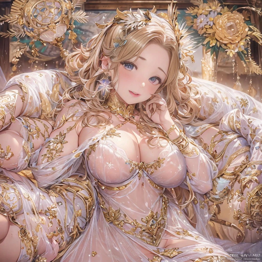 mature woman、sensual curves、huge breasts、thighs、bubble、お尻のmasterpiece, 最high quality, Super detailed, full body shot, mature woman, beautiful mature woman, nightgown and underwear, enchanting smile, thick lips, Chubby lips, blush, looking at the viewer, provocative expression, beautiful髪型, cleavage, Plump、curvy hips、attractive face、sexy lingerie　、an inviting gaze、Expression of emotions、Lewd underwear、(((erotic see-through lingerie set)))、Standing position、gorgeous accessories 、big breastsの女性, bare shoulders, golden hair, colored feather, metal ornaments, colored flowers, particle, light, (masterpiece, 最high quality, 最high quality, official art, beautiful and aesthetic:1.2), (1 girl:1.3), very detailed,(fractal art:1.1),(colorful:1.1)<(flowers:1.3),most detailed,(zentangle:1.2), (dynamic pose), (abstract background:1.3), (shiny skin), (lots of colors :1.4), ,(earrings:1.4), (feather:1.4),masterpiece, 最high quality, Super detailed, 30~40 years, full body shot, beautiful 、various hairstyles，gold headband，plump breasts，beautiful butt，greek clothing，Tulle covers the breasts，perfectly proportioned, detailed clothing details,marble，god statue，cinematic lighting, film grain, Fuji color, 8K, masterpiece, Super detailed, high detail, high quality, High resolution, 、(((erotic see-through lingerie set)))、gorgeous accessories、raise your butt, from below, (((NSFW:1.2)))、exposed chest、Openwork decoration，(((see through dress)))、(((anatomically correct body))) , 最high quality, Super detailed, (((Lewd underwear)))、raise your butt, from below, (NSFW: 1.4)、exposed chest、(((Healing face)))、Openwork decoration，(((R-18)))、Hakari、Whirlpool、thighs, big breasts, Are standing, cowboy shot, blush, 1 girl, (masterpiece:1.3), (High resolution), (8K), (very detailed), perfect face, Nice eyes and face, (((最high quality))), (Super detailed), detailed face and eyes, (alone), High resolution、beautiful目,(((sexy pose)))、(((big breasts)))、((Clear eyes))、luxury、(((超High resolution)))、(((detailed description)))、(((Chubby system)))、(((anatomically well-organized system)))、