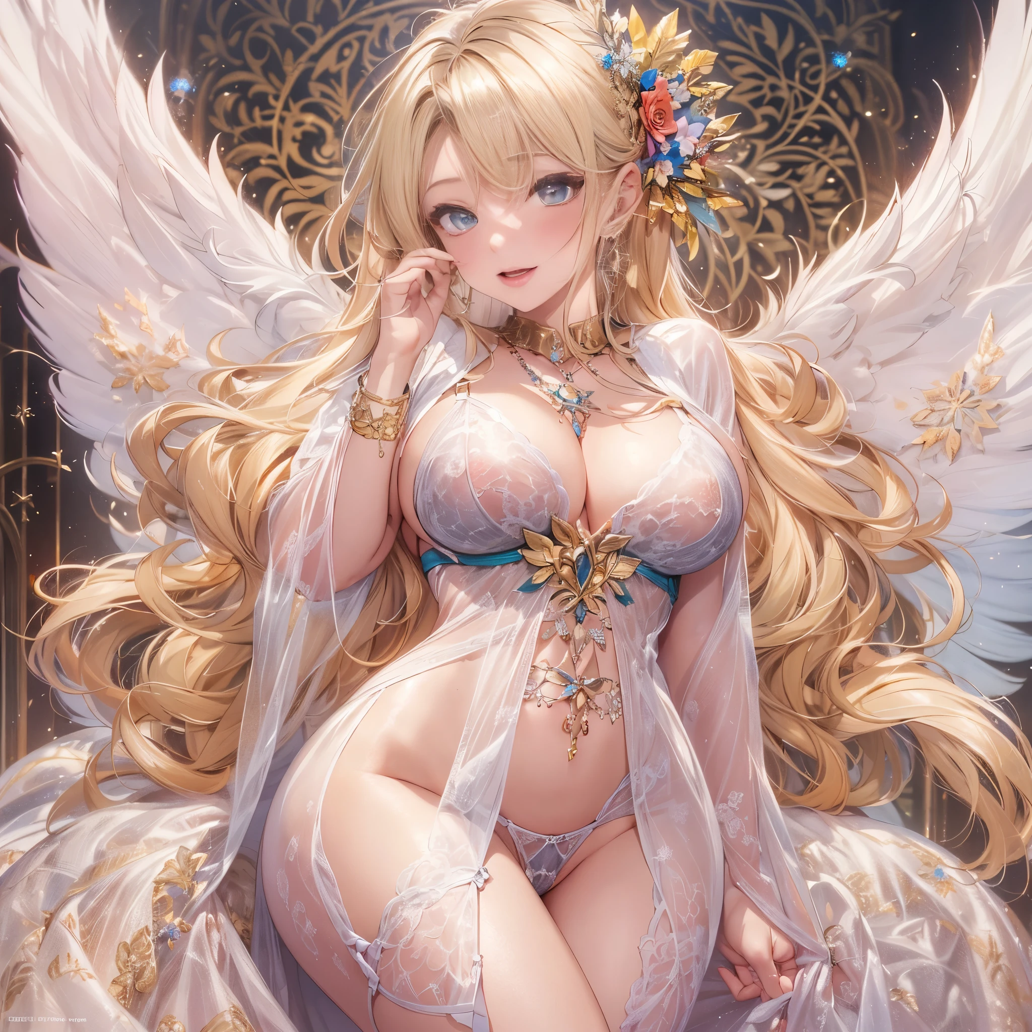 mature woman、sensual curves、huge breasts、thighs、bubble、お尻のmasterpiece, 最high quality, Super detailed, full body shot, mature woman, beautiful mature woman, nightgown and underwear, enchanting smile, thick lips, Chubby lips, blush, looking at the viewer, provocative expression, beautiful髪型, cleavage, Plump、curvy hips、attractive face、sexy lingerie 、an inviting gaze、Expression of emotions、Lewd underwear、(((erotic see-through lingerie set)))、Standing position、gorgeous accessories 、big breastsの女性, bare shoulders, golden hair, colored feather, metal ornaments, colored flowers, particle, light, (masterpiece, 最high quality, 最high quality, official art, beautiful and aesthetic:1.2), (1 girl:1.3), very detailed,(fractal art:1.1),(colorful:1.1)<(flowers:1.3),most detailed,(zentangle:1.2), (dynamic pose), (abstract background:1.3), (shiny skin), (lots of colors :1.4), ,(earrings:1.4), (feather:1.4),masterpiece, 最high quality, Super detailed, 30~40 years, full body shot, beautiful 、various hairstyles,gold headband,plump breasts,beautiful butt,greek clothing,Tulle covers the breasts,perfectly proportioned, detailed clothing details,marble,god statue,cinematic lighting, film grain, Fuji color, 8K, masterpiece, Super detailed, high detail, high quality, High resolution, 、(((erotic see-through lingerie set)))、gorgeous accessories、raise your butt, from below, (((NSFW:1.2)))、exposed chest、Openwork decoration,(((see through dress)))、(((anatomically correct body))) , 最high quality, Super detailed, (((Lewd underwear)))、raise your butt, from below, (NSFW: 1.4)、exposed chest、(((Healing face)))、Openwork decoration,(((R-18)))、Hakari、Whirlpool、thighs, big breasts, Are standing, cowboy shot, blush, 1 girl, (masterpiece:1.3), (High resolution), (8K), (very detailed), perfect face, Nice eyes and face, (((最high quality))), (Super detailed), detailed face and eyes, (alone), High resolution、beautiful目,(((sexy pose)))、(((big breasts)))、((Clear eyes))、luxury、(((超High resolution)))、(((detailed description)))、(((Chubby system)))、(((anatomically well-organized system)))、
