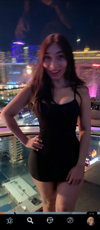 arafed woman standing on a balcony, 3 0 years old woman, 30 years old woman, around 20 yo, in las vegas, standing in a dimly lit room, at future neon light rooftop, 1 8 yo, wearing black, 2 , 2 8 years old huge tits, no clothes, sexy, cute, wide hips, thick thighs, pear-shaped body, minimal clothes, thick, extra wide hips, bbw, wide girl, giant tits, tits busting out, nipple showing,  spilling out the side, sideboob, fat showing, minimal clothes, thick, thicc, upper body zoom, showing waist, hard nipples, see through top